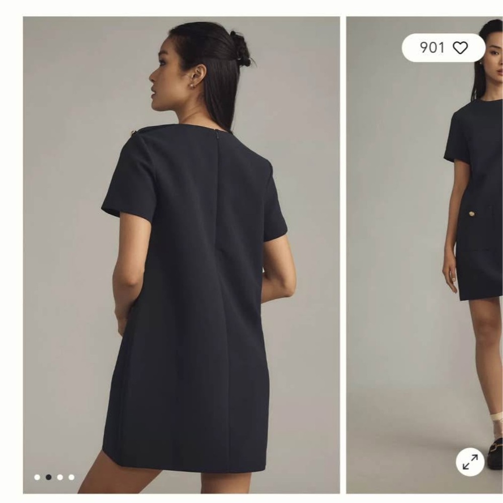 Elegant Navy Blue Dress with Gold Accents - from Anthropologie - Picture 2 of 3